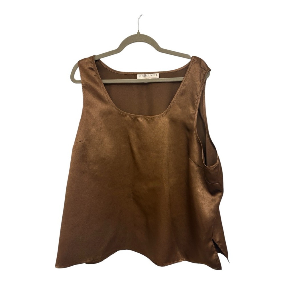Vintage Bronze Satin Tank Top Minimalist Evening Cocktail Style Plus Size 24W